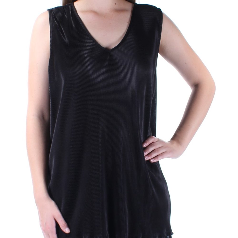 Alfani women's L ribbed hi-low v-neck black stretch casual / formal tank top